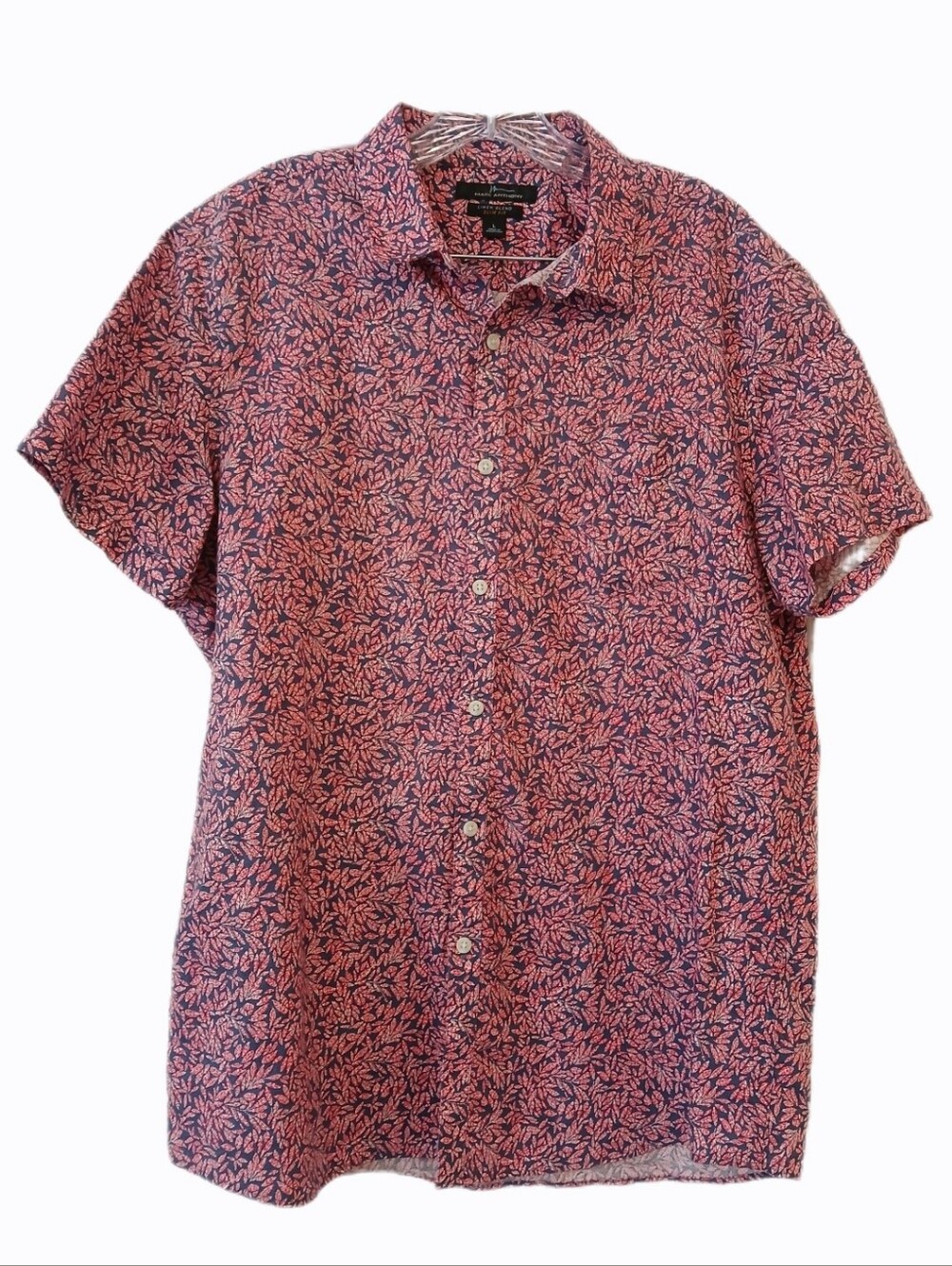 Marc Anthony Large Linen Blend Red, White, Blue Fauna Pattern Button Down Shirt